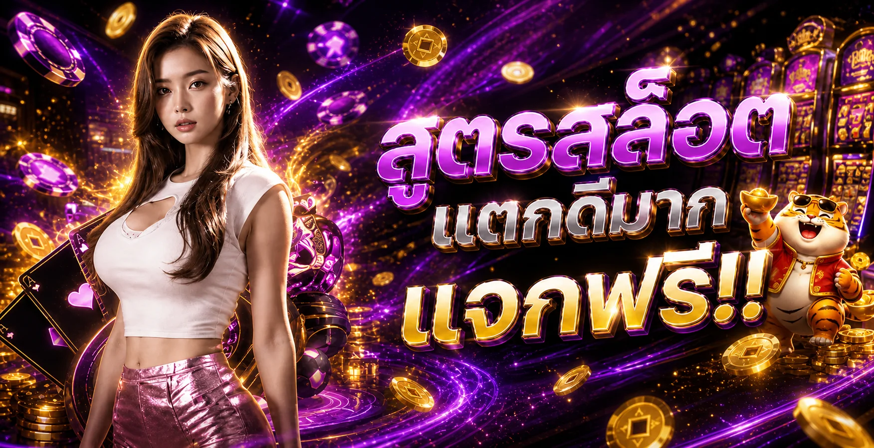 แบนเนอร์คู่มือสล็อต Aladdin888 โทนม่วงทองพร้อมตัวละคร Fortune Tiger